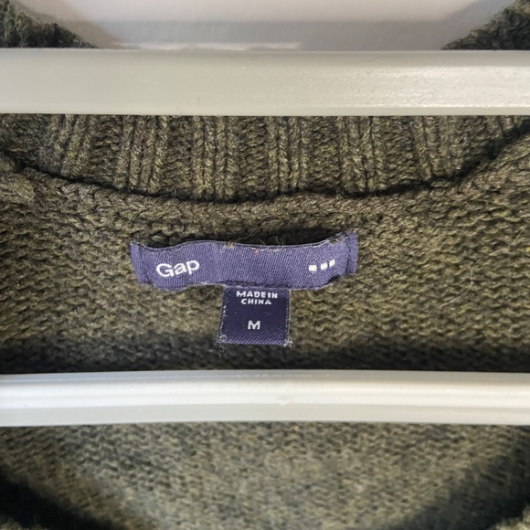 GAP Dark Green Cable Cotton Blend Sweater Long Sleeve Holiday Sweater Medium - Picture 4 of 5